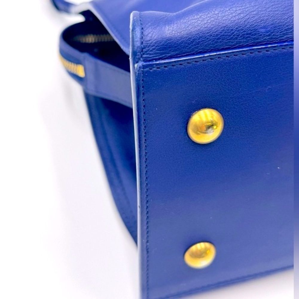 Auth Saint Laurent Small Classic Ligne Y Blue Leather Paris Chyc Cabas Tote 2way - Picture 9 of 15